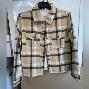 Lucky Brand Beige and Sherpa lined Black Plaid Utility Jacket size M BNWT